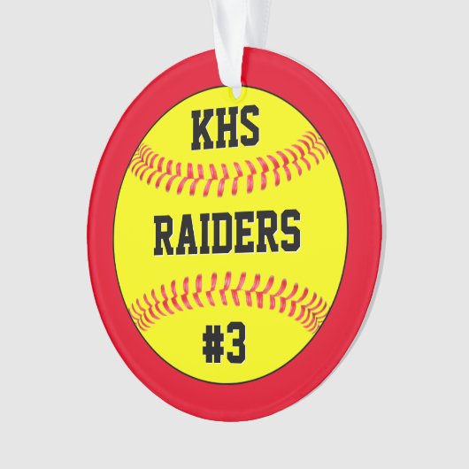 ソフトボールのチーム名、学校書簡、プレーヤー番号 オーナメント (正面)