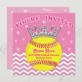 ソフトボールのプリンセスのソフトボールの誕生日の招待状 招待状 (正面/裏面)