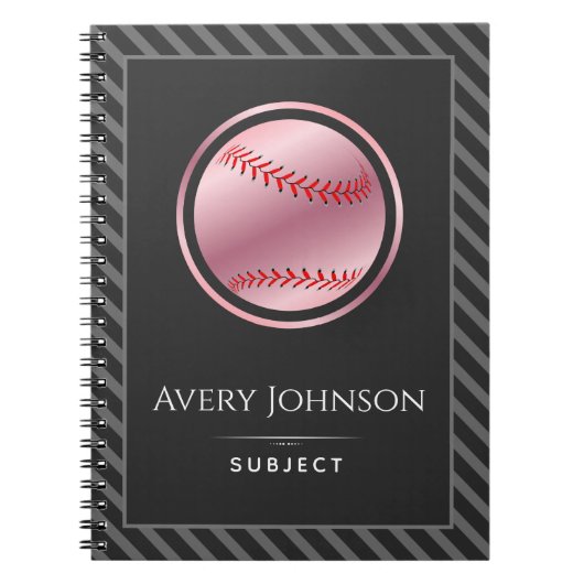 ソフトボールのプレイヤー名のサブジェクエレガントトグレストライプのー ノートブック (正面)