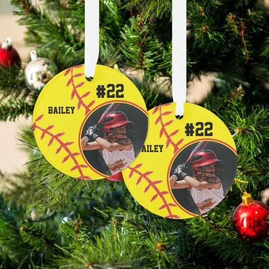 ソフトボールのプレイヤー名番号写真記念 オーナメント
