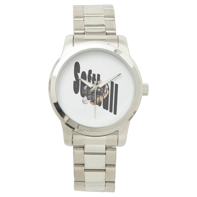 ソフトボールのロゴと手袋 腕時計 (正面)