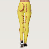 ソフトボールの刺繍と"Softball"の文字入りレッドの疑似ラメ レギンス (裏面)