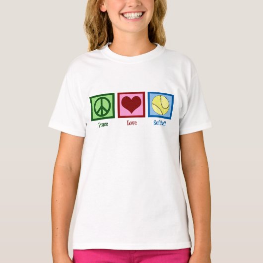ソフトボールの愛と平和 可愛い女子チーム Tシャツ (正面)