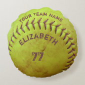 ソフトボールの汚れた一流のチーム数球の枕 ラウンドクッション (裏面)