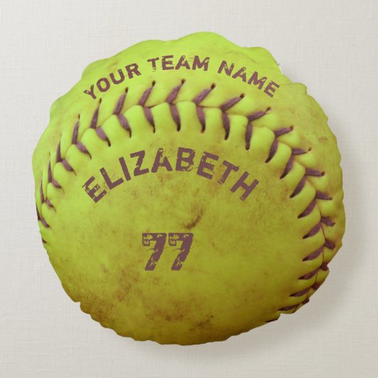 ソフトボールの汚れた一流のチーム数球の枕 ラウンドクッション (裏面)