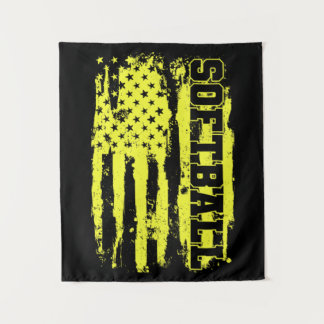 ソフトボールの米国国旗のソフトボール選手 タペストリー