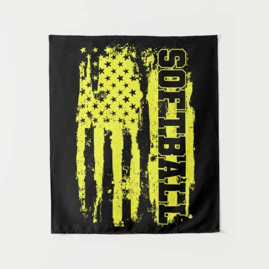 ソフトボールの米国国旗のソフトボール選手 タペストリー (正面)