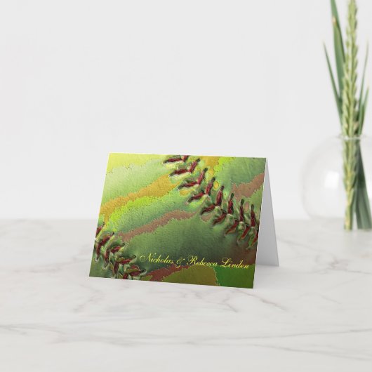 ソフトボールは結婚式のテーマのサンキューカードを遊ばします サンキューカード (正面)