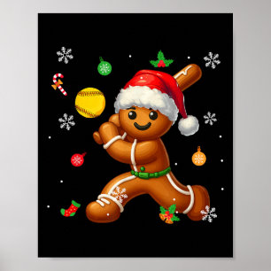 ソフトボールをするジンジャーブレッド クリスマス プレーヤー キッズ ポスター