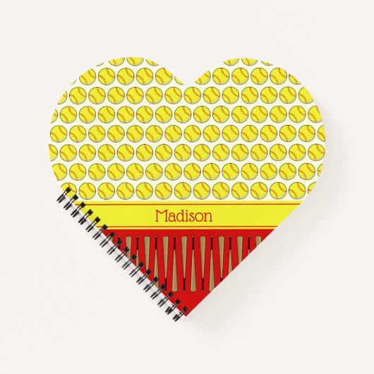 ソフトボールをテーマにしたパターン名前をカスタムする ノートブック (正面)