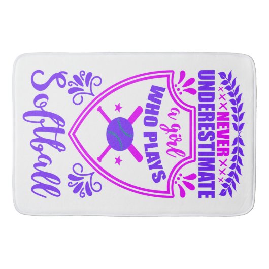 ソフトボールを持つ女の子を決して過小評価しな遊いこと バスマット (正面)