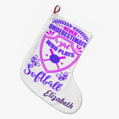 ソフトボールを持つ女の子を決して過小評価しな遊いこと ラージクリスマスストッキング (正面 (吊り時))