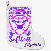 ソフトボールを持つ女の子を決して過小評価しな遊いこと ラージクリスマスストッキング (正面)
