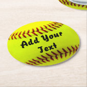 ソフトボールイエローソフトボールのスポーツチームコーチ ラウンドペーパーコースター (アングル)