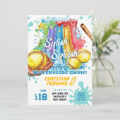 ソフトボールウォータースライドプールパーティー誕生日招待状 招待状 (スタンド正面)