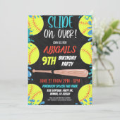 ソフトボールウォータースライド誕生日パーティーへの招待 招待状 (スタンド正面)