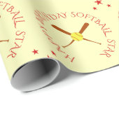 ソフトボールカスタム誕生日文字赤クリーム ラッピングペーパー (ロールコーナー)