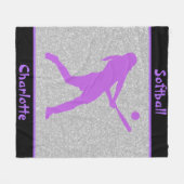 ソフトボールガールズパープル&シルバースパークル フリースブランケット (正面(横))