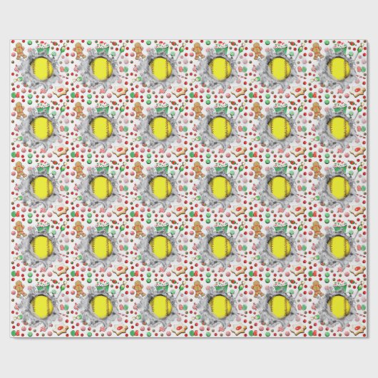 ソフトボールクリスマスホリデーギフト ラッピングペーパー (フラット)