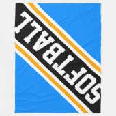 ソフトボールクールおもしろいブライトブルーブラックレースストライプレース フリースブランケット (正面)