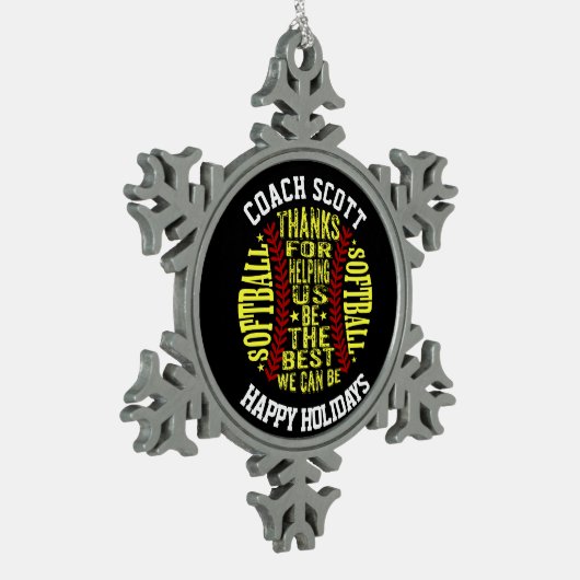 ソフトボールコーチギフトパーソナライズされたクリスマス スノーフレークピューターオーナメント (左)
