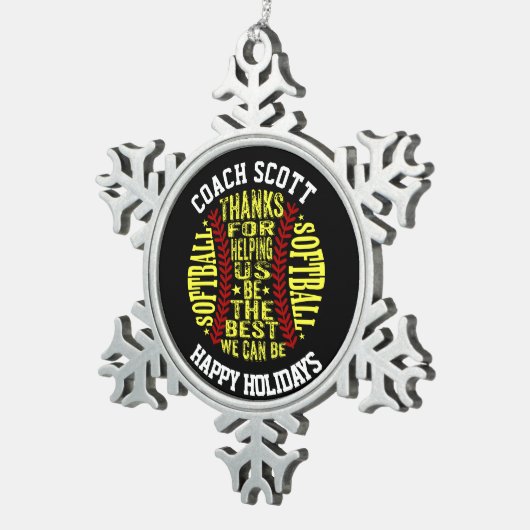 ソフトボールコーチギフトパーソナライズされたクリスマス スノーフレークピューターオーナメント (右)