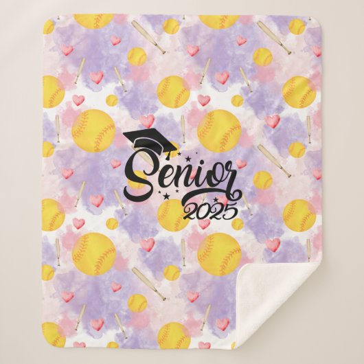 ソフトボールシニア卒業ギフトピンクハート シェルパブランケット (正面)
