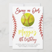 ソフトボールスイングオンオーバー誕生日 招待状 (正面)
