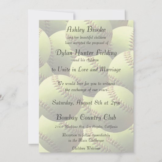 ソフトボールスポーツが家族の写真結婚を融合 招待状 (裏面)