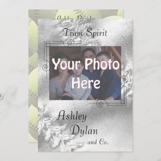 ソフトボールスポーツが家族の写真結婚を融合 招待状 (正面/裏面)