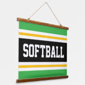 ソフトボールスポーティグリーンブラックイエローホワイトストライプ 吊り下げ型タペストリー (傾斜あり)