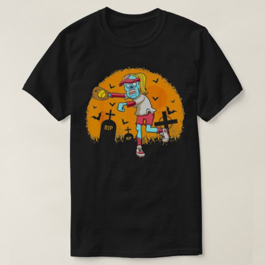 ソフトボールゾンビキャッチャーのハロウィンコスチュームパーティー Tシャツ (デザイン正面)