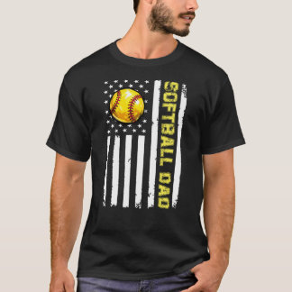 ソフトボールダッドアメリカ国旗デザイン Tシャツ