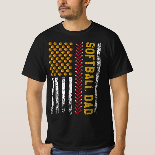 ソフトボールダッドアメリカ国旗 Tシャツ (正面)