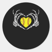 ソフトボールハートスケルトン手ハロウィーン衣装おもしろい ラウンドシール (正面)