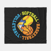 ソフトボールバスケットボールバレーボールハート フリースブランケット (正面(横))