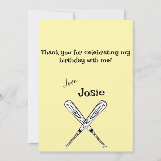 ソフトボールバットの花の感謝カード サンキューカード (裏面)