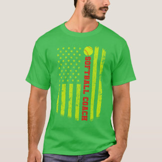 ソフトボールパパママUSAアメリカ国旗のアパレルTShi Tシャツ