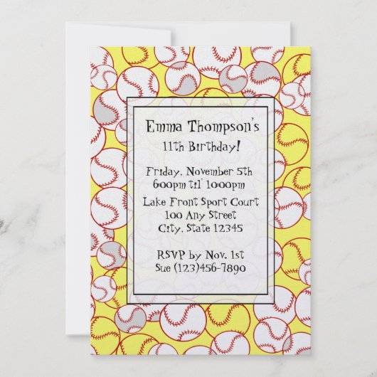 ソフトボールパーティの招待状 招待状 (正面)