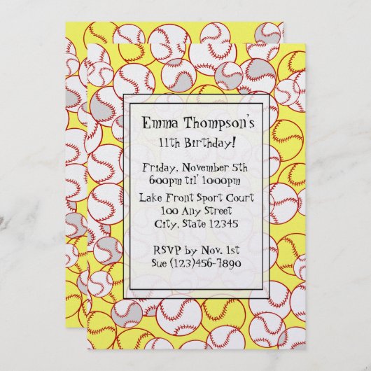 ソフトボールパーティの招待状 招待状 (正面/裏面)