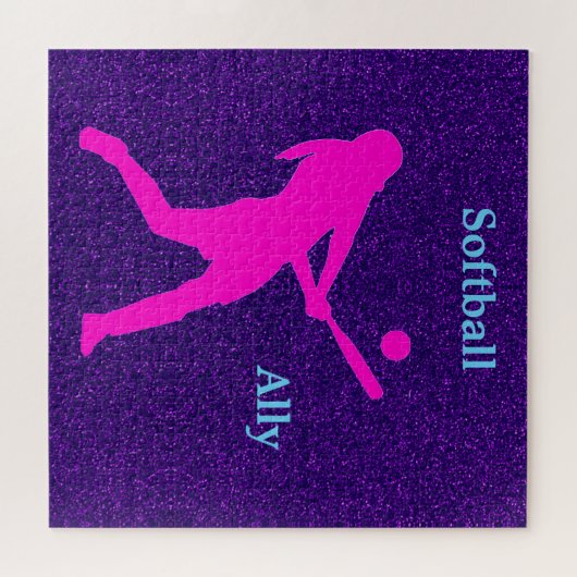ソフトボールパープルグリッターガールズジグソーパズル ジグソーパズル (横)
