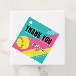 ソフトボールピンクティール（緑がかった色）イエローバースデーパーティーありがとう フェイバータグ