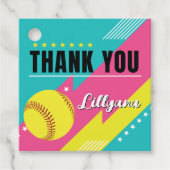 ソフトボールピンクティール(緑がかった色)イエローバースデーパーティーありがとう フェイバータグ (正面)