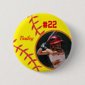 ソフトボールピン名ジャージー番号写真ボタン 缶バッジ (正面)