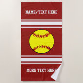 ソフトボールプレーヤーの名前のチームクラブ名前のカスタム色 ビーチタオル (正面)