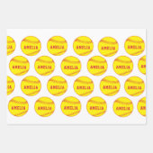 ソフトボールプレーヤーキッズ名誕生日 ラッピングペーパーシート (正面3)