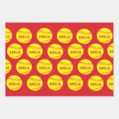 ソフトボールプレーヤーキッズ名誕生日 ラッピングペーパーシート (正面2)