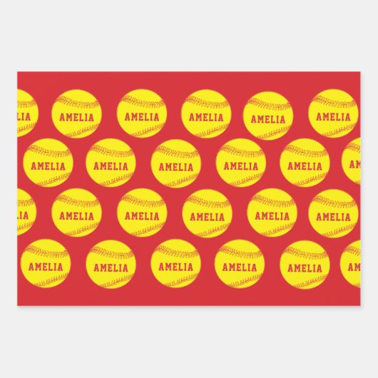 ソフトボールプレーヤーキッズ名誕生日 ラッピングペーパーシート (正面2)