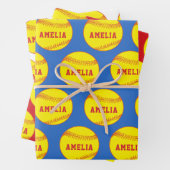 ソフトボールプレーヤーキッズ名誕生日 ラッピングペーパーシート (インサイチュ)