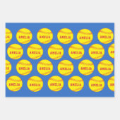 ソフトボールプレーヤーキッズ名誕生日 ラッピングペーパーシート (正面)